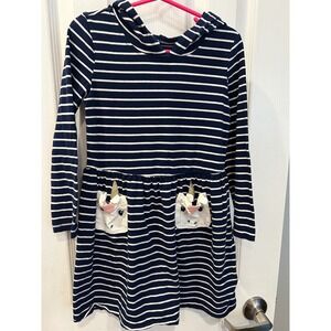 Carters Girls Navy White Striped Hooded Dress Unicorn Pockets 5T k7024